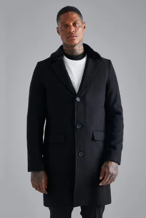 Smart Faux Fur Back Collar Single Breasted Overcoat