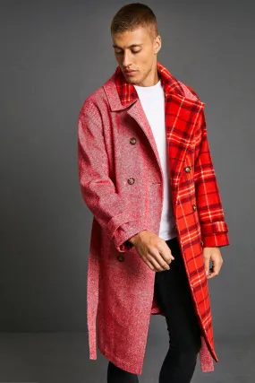 Spliced Check Double Breasted Overcoat