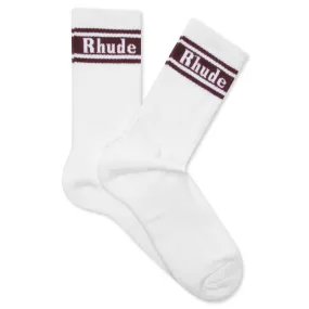 Stripe Logo Sock - White/Burgundy