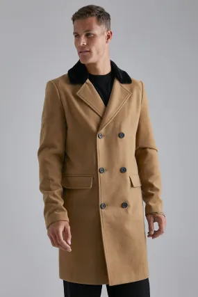 Tall Double Breasted Faux Fur Overcoat