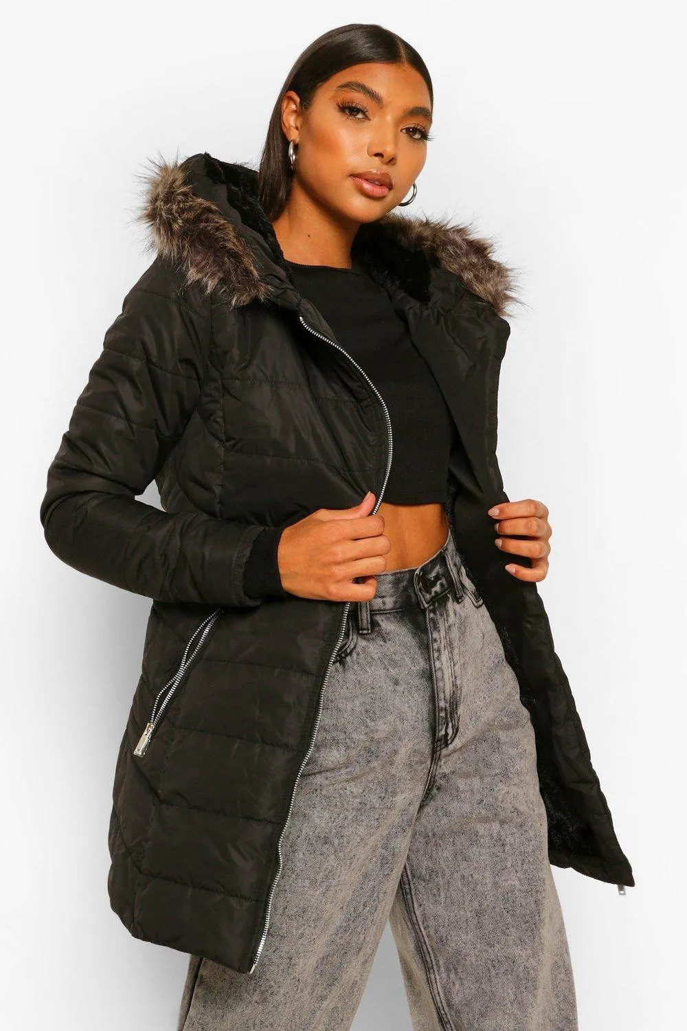 Tall Faux Fur Trimmed Puffer Coat