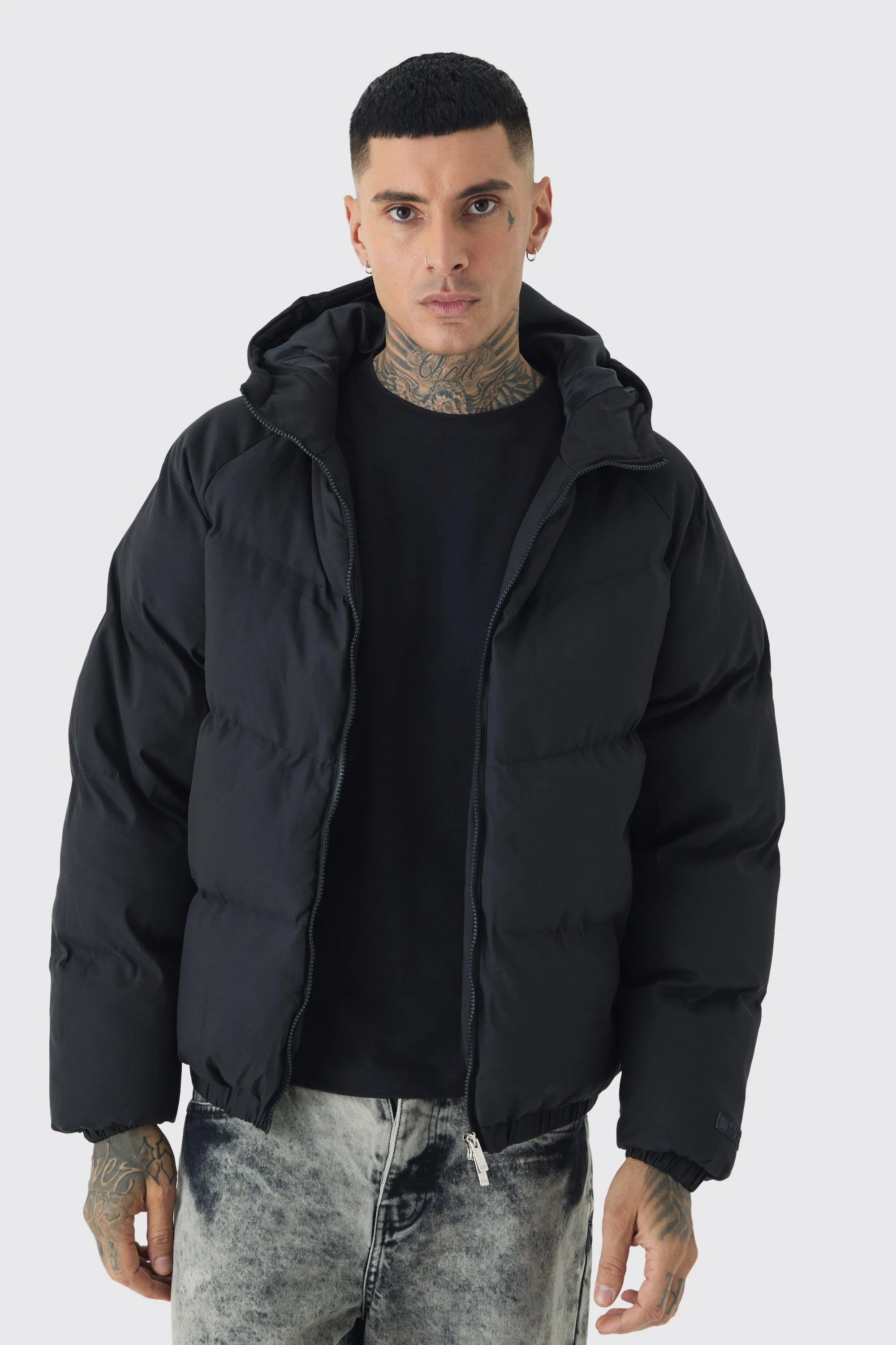 Tall Man Regular Fit Hooded Puffer Coat In Black