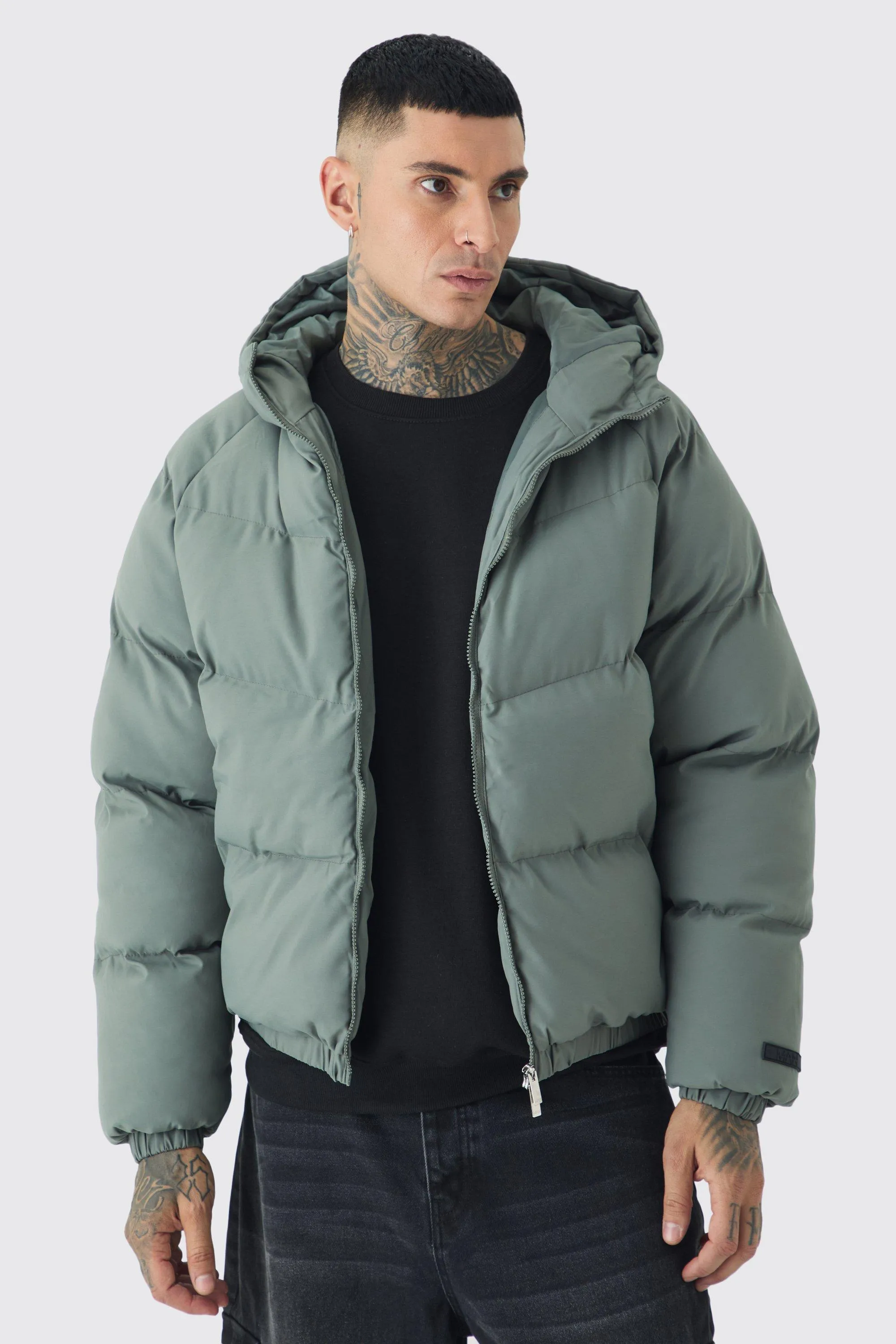 Tall Man Regular Fit Hooded Puffer Coat In Grey