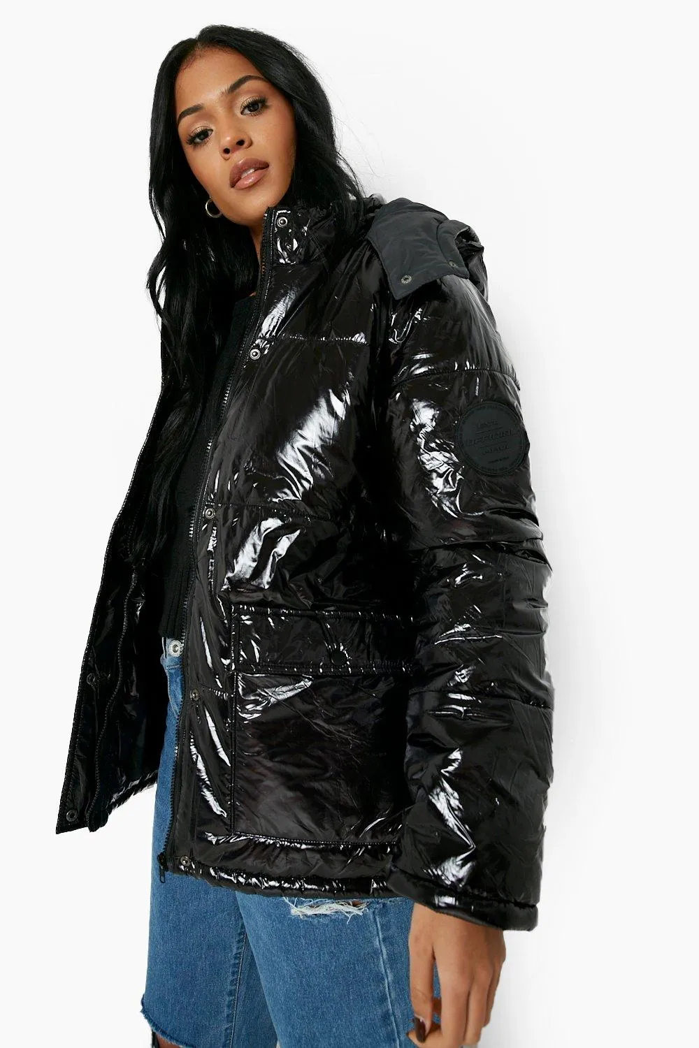 Tall Reflective Hood Puffer Coat