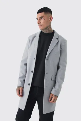 Tall Single Breasted Wool Look Overcoat in Grey