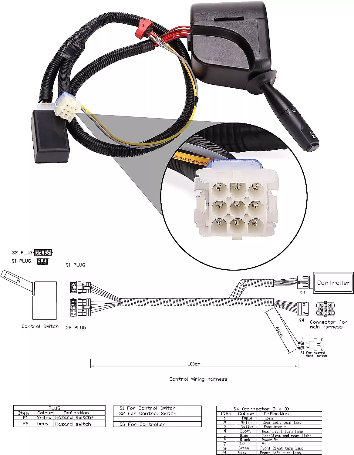 Universal Golf Cart Turn Signal Kit with Horn Button, Turn Light Switch, Brake Light Pad Switch