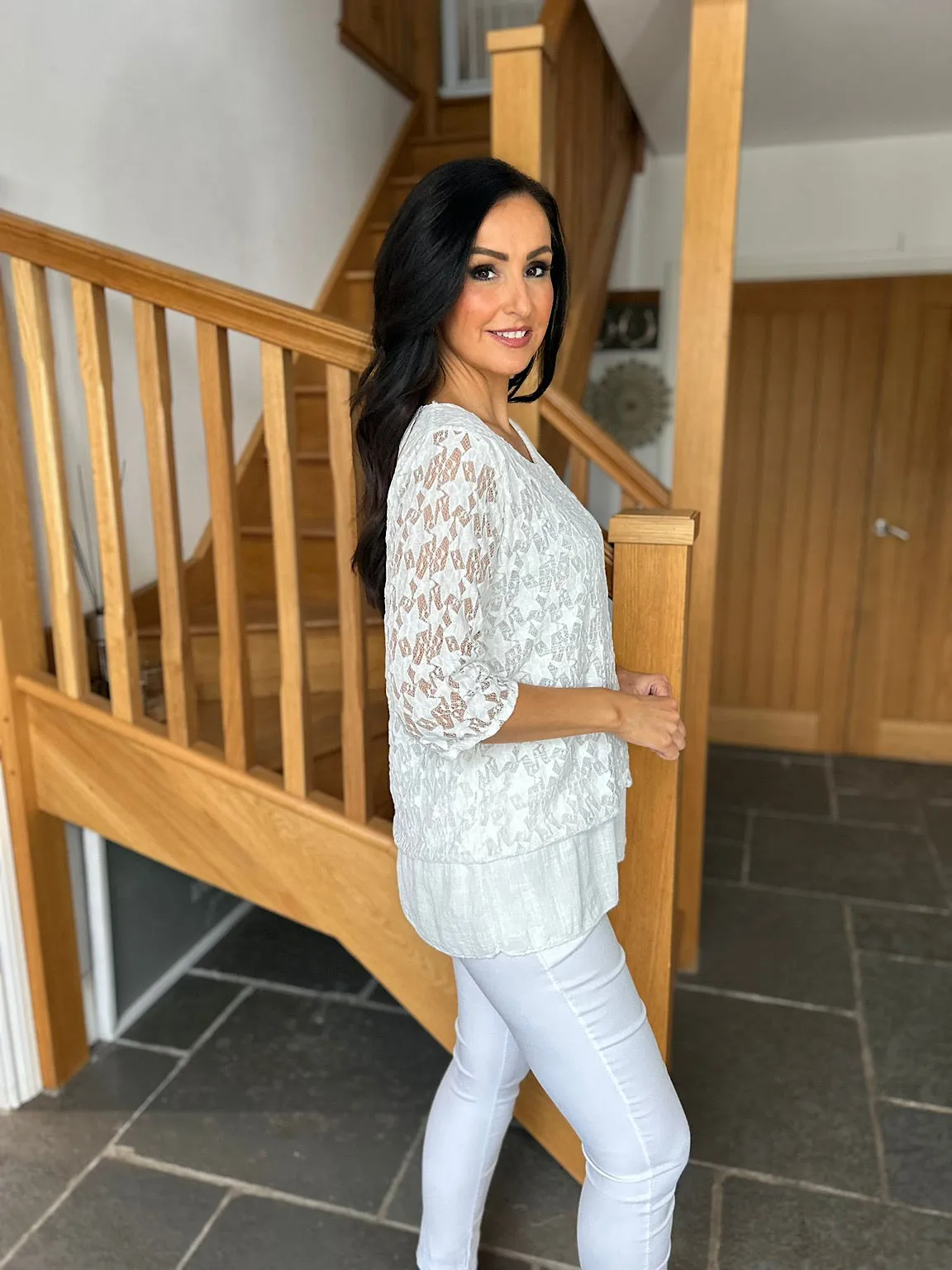 Winter White Multi Star Layered Lace Top Sarah