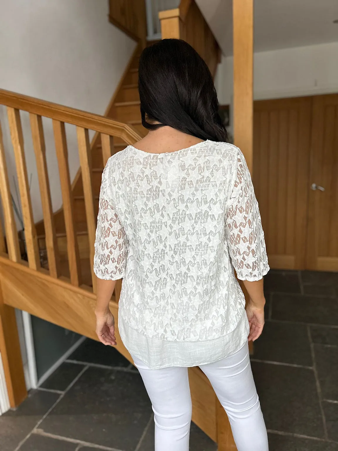 Winter White Multi Star Layered Lace Top Sarah