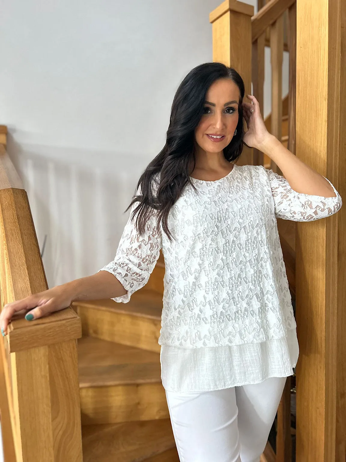 Winter White Multi Star Layered Lace Top Sarah