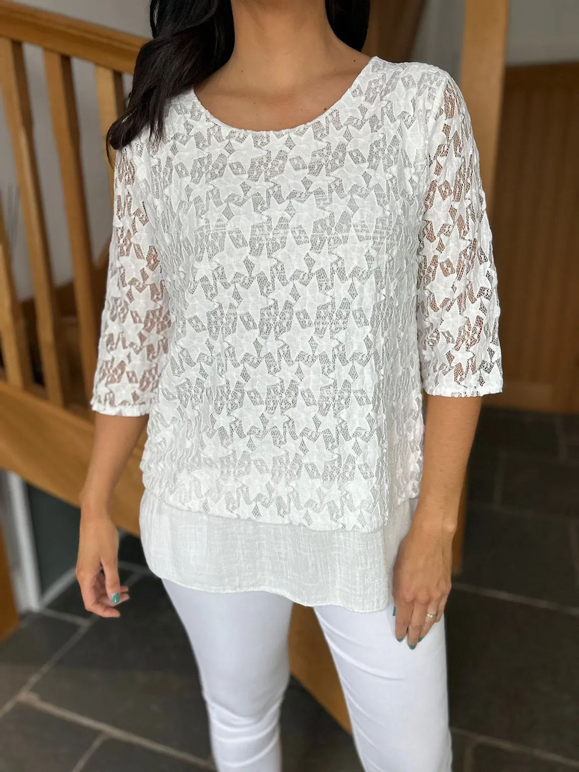 Winter White Multi Star Layered Lace Top Sarah