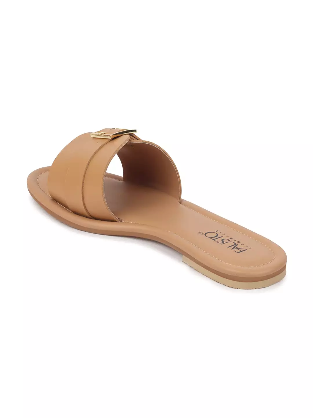 Women Beige Slip-On Casual Outdoor Adjustable Strap Open Toe Flats Slippers