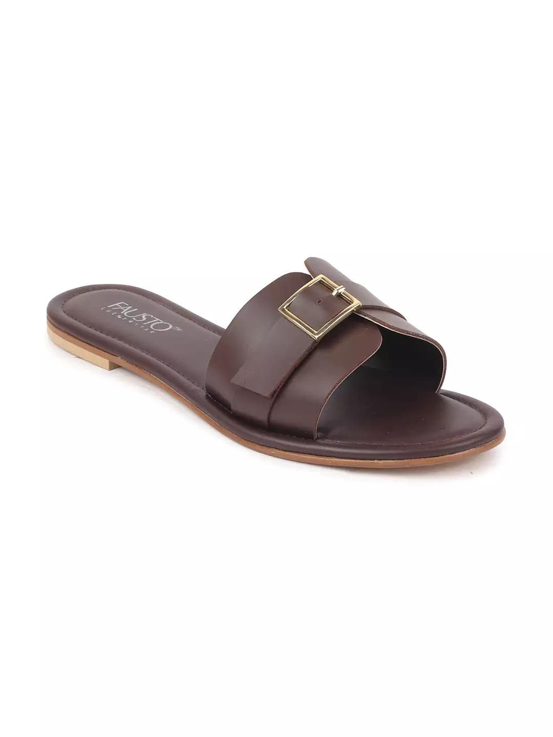 Women Brown Slip-On Casual Outdoor Adjustable Strap Open Toe Flats Slippers