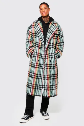 Wool Look Check Double Breasted Overcoat