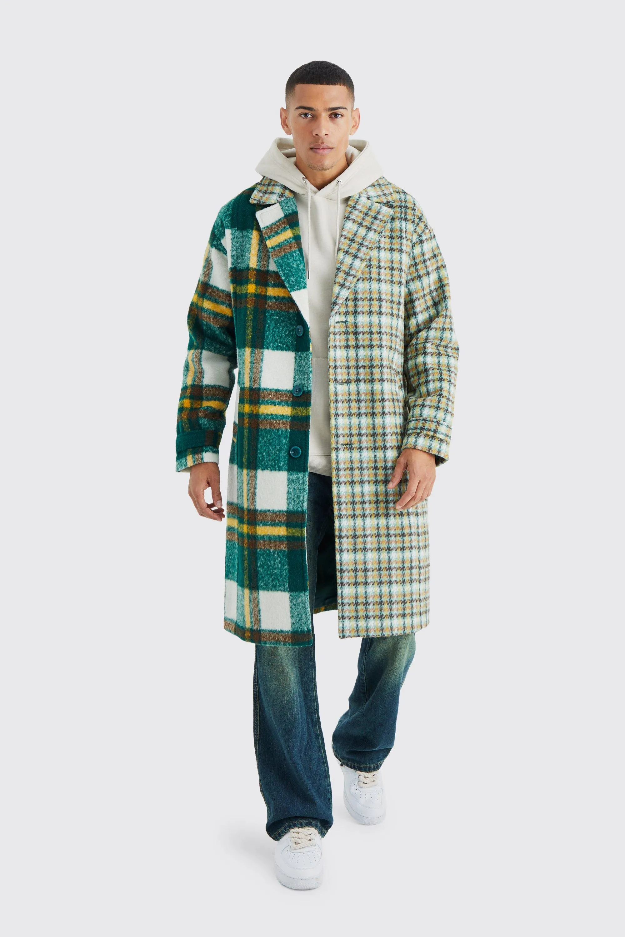 Wool Look Flannel Colorblock Overcoat