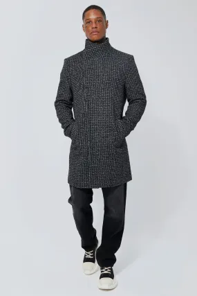 Wool Look Textured Funnel Neck Overcoat