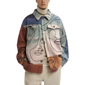 Xituodai 2022 Men's Fashion Lapel Trend Printed Jacket Autumn Abstract Line Shirt Jacket Men Plus Size Single Breasted Coat XXXL